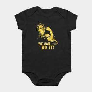 WE CAN DO IT Rosie the Riveter Abstract Black and Yellow Sketch Art Style Baby Bodysuit